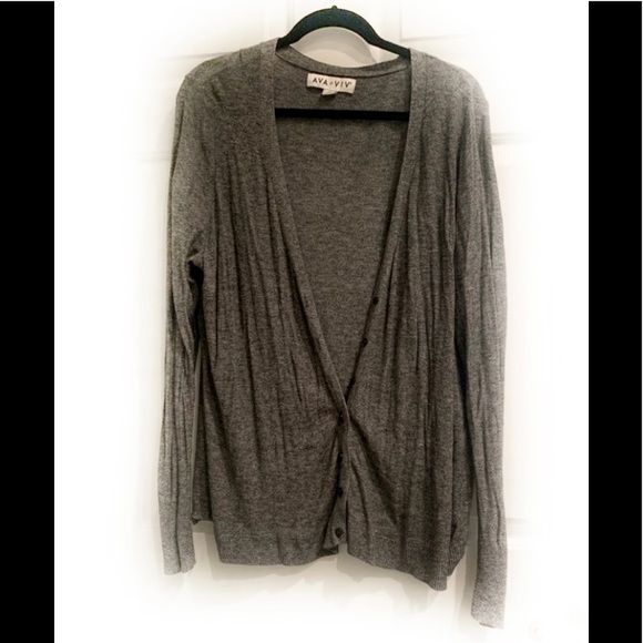 Ava & Viv Sweaters - Ava & Viv Plus Size Charcoal Gray Button Cardigan